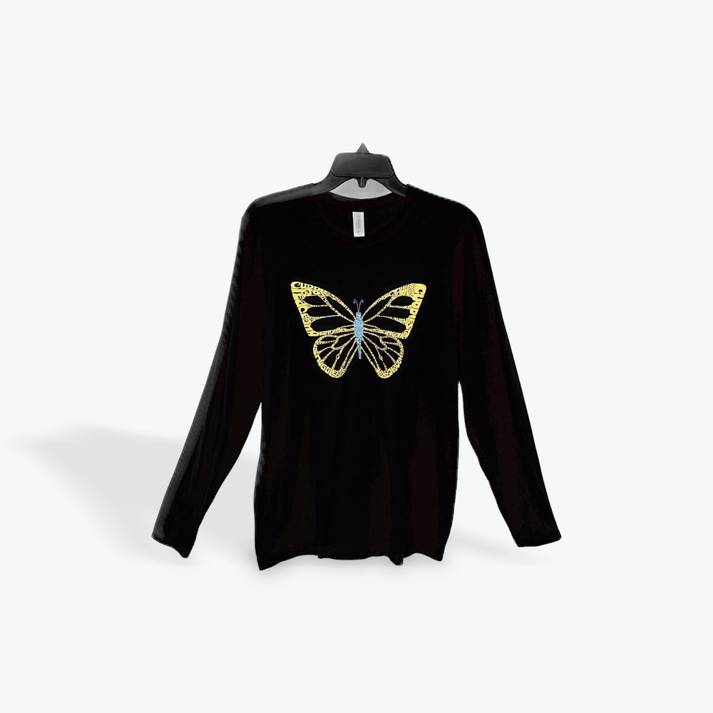 LA Pop Art Mens T Shirt Butterfly Word Art Long‎ Sleeve Black Size M